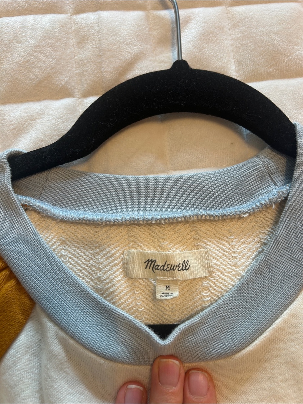 Madewell M Cream Colorblock Short Sleeve Top with Rust and Mustard Sleeves - Picture 3 of 3
